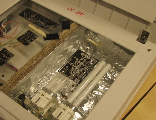 UV light for transferring board layout mask to circuit board