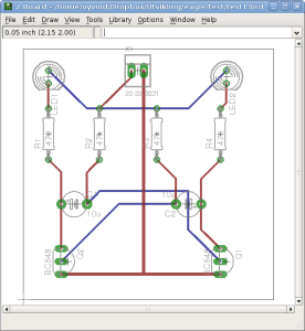 An autorouted circuit board in Eagle
