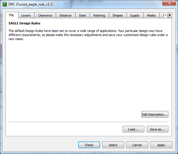 Eagle Design Rule Check Window