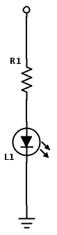 A current limiting resistor in series with an LED