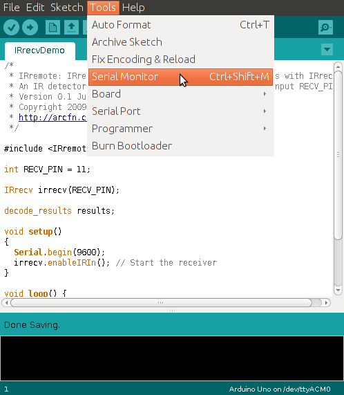 Arduino Menu Serial Monitor