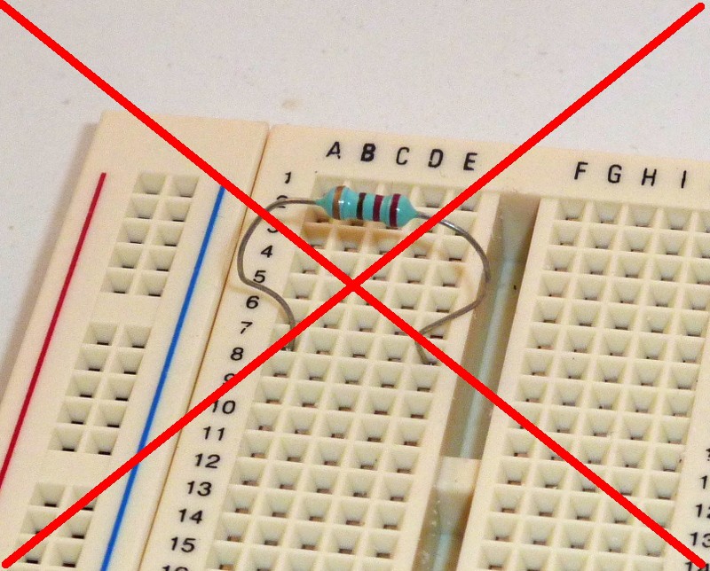 resistor on breadboard wrong connection build electronic circuits