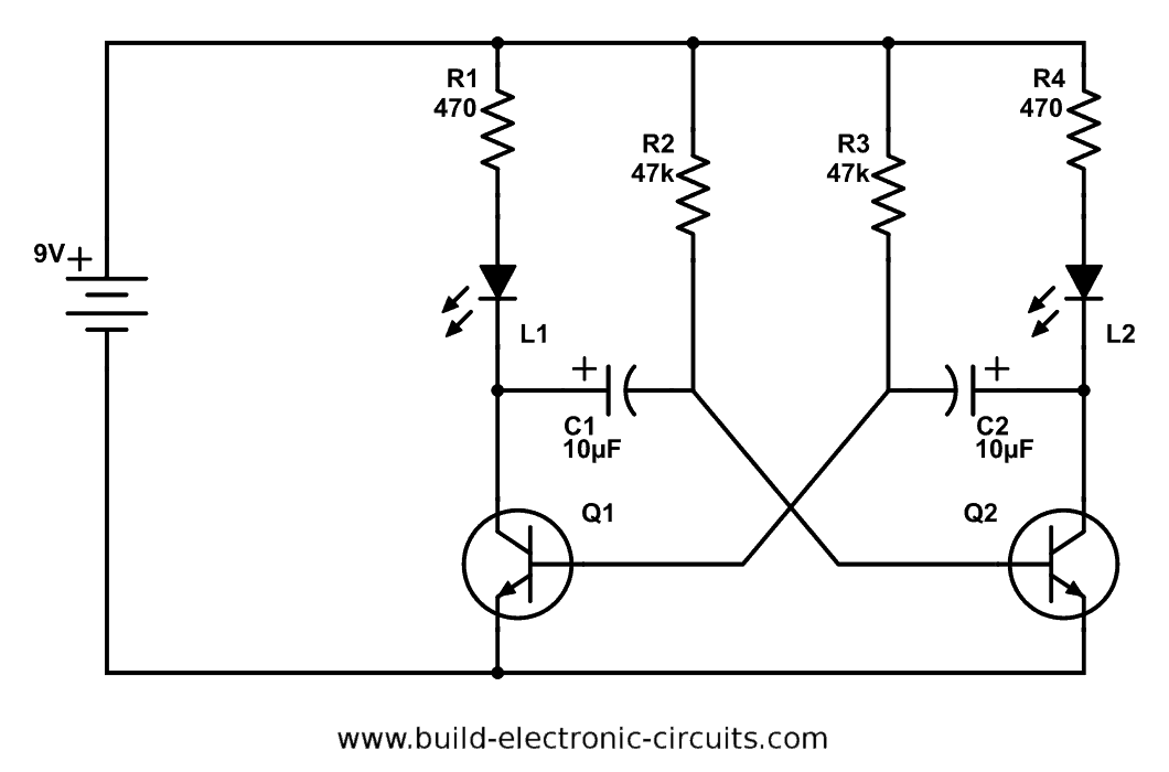 Astable Multivibrator 2LED