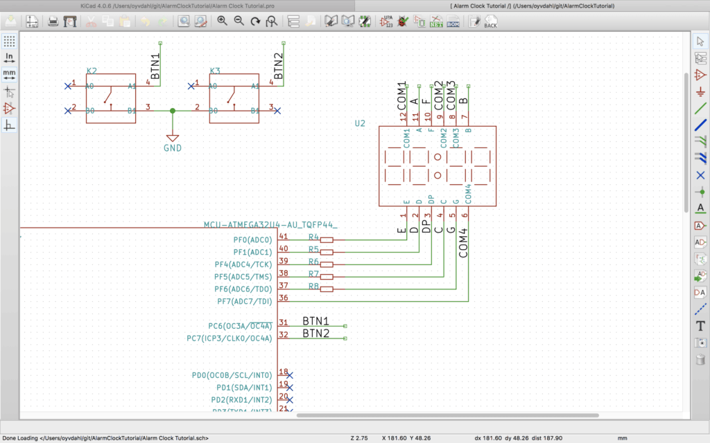 Schematics view of Kicad