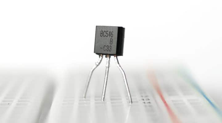 NPN transistor on a breadboard