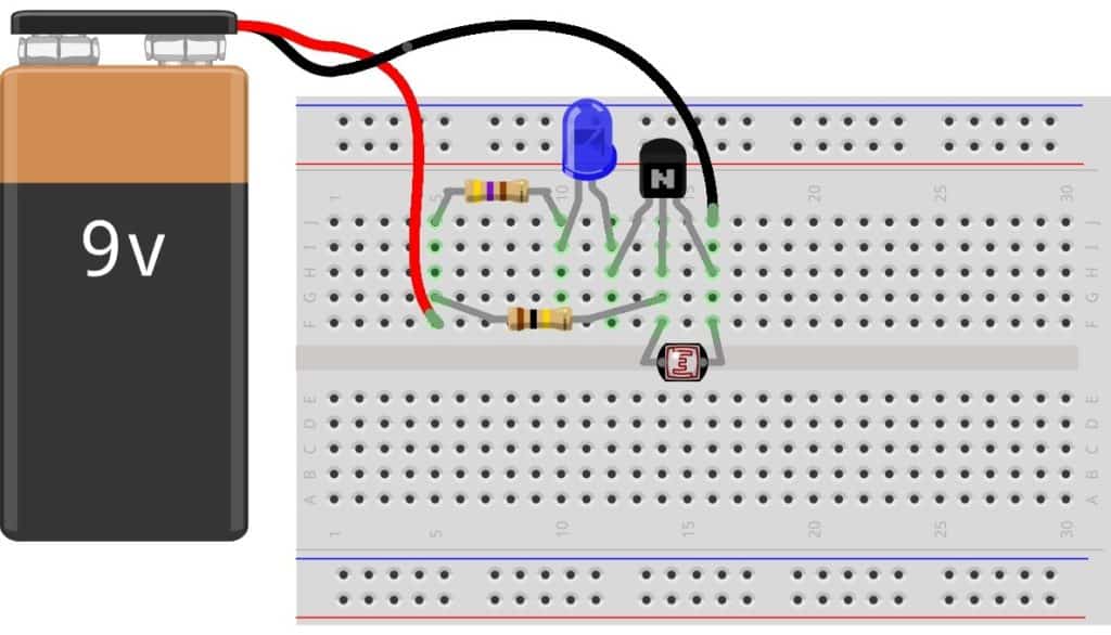 Night-light circuit on breadboard