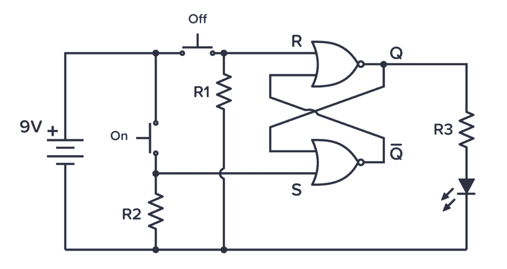 Schematic for SR latch with buttons