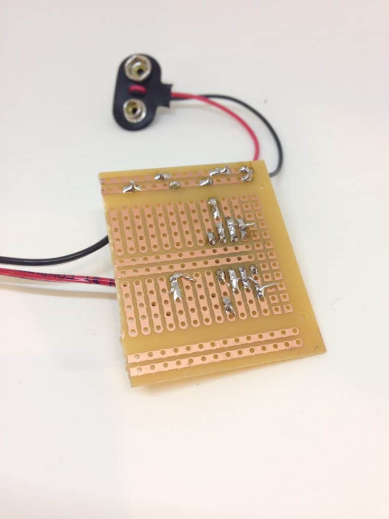 blinking lights circuit on stripboard bottom