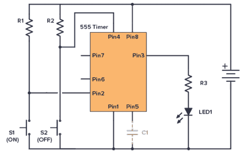 555 timer bistable flip-flop circuit