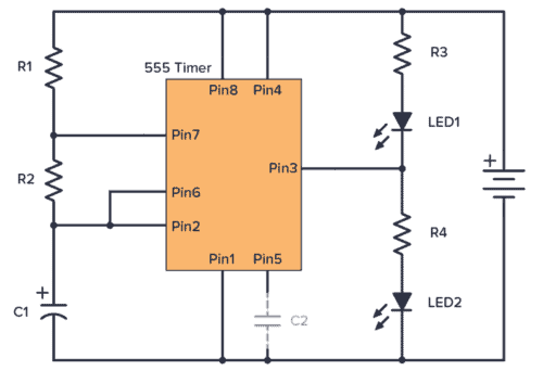 555 Timer circuit: Police car lights