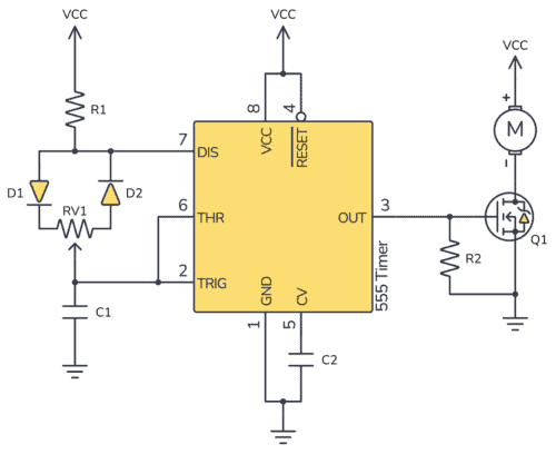A Simple 555 PWM Circuit with Motor Example Circuit Diagram