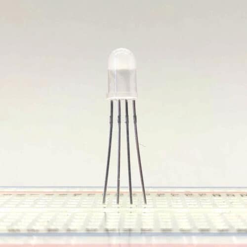 An RGB LED on a breadboard