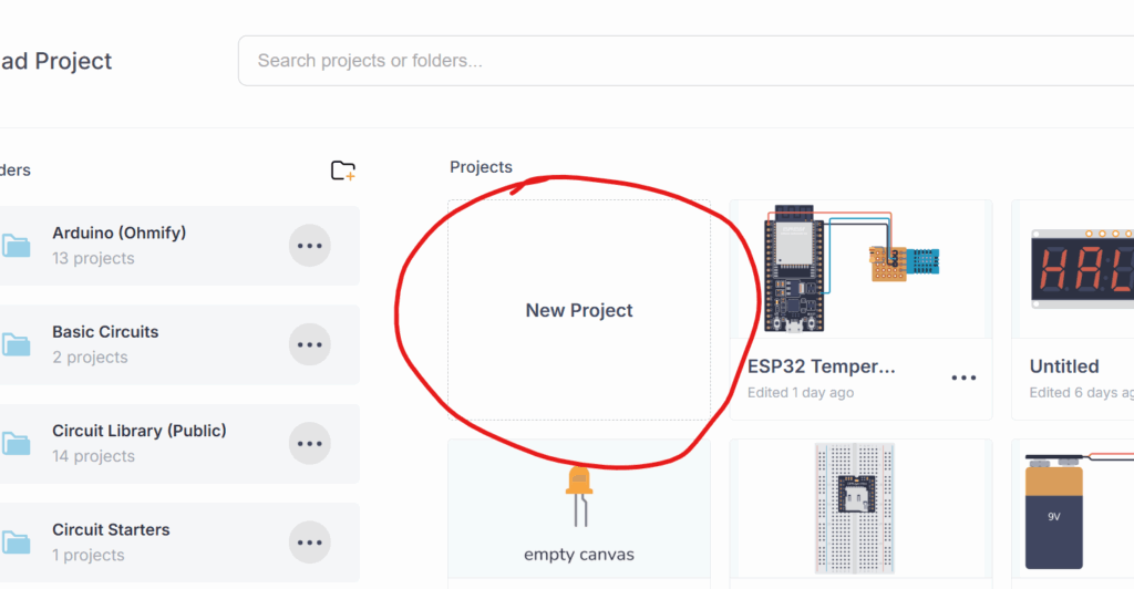 Start new project in circuit canvas